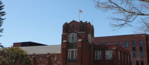 U.S. Flag raised on top of Hawley Armory, April 2018.